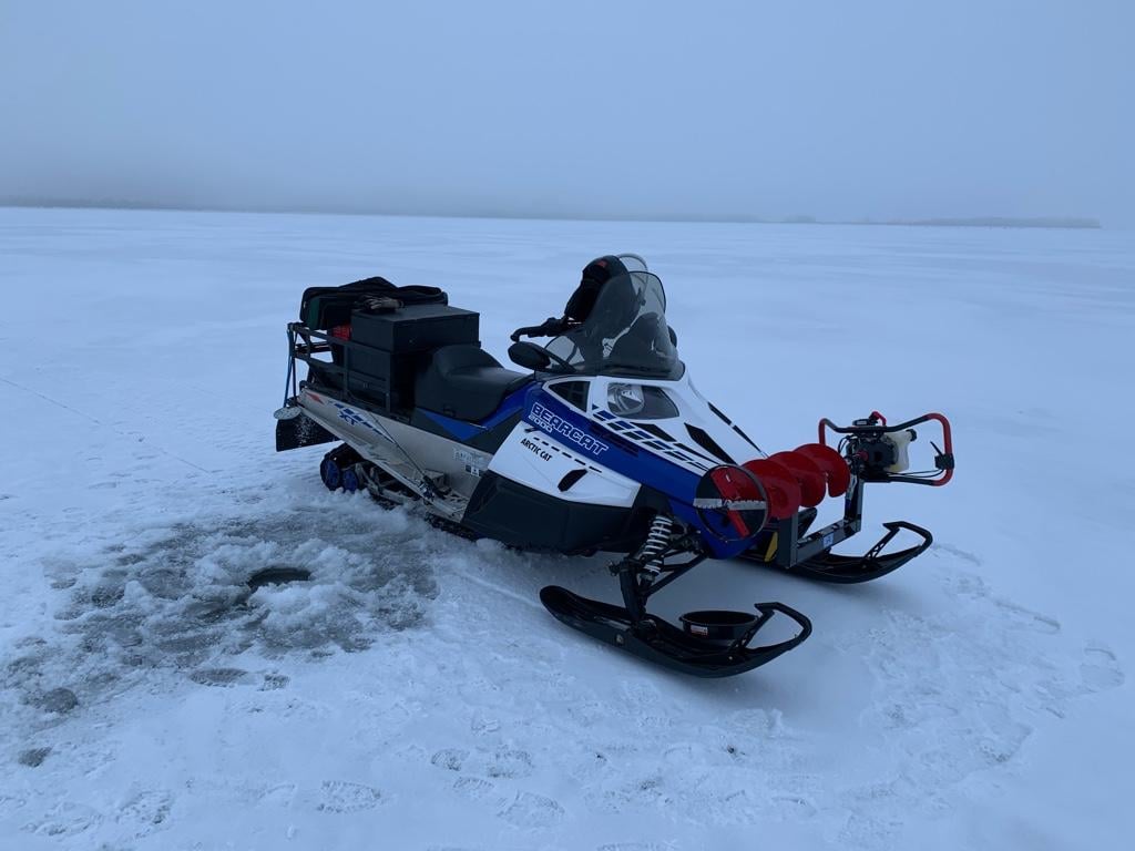 Ice fishing snowmobile setups